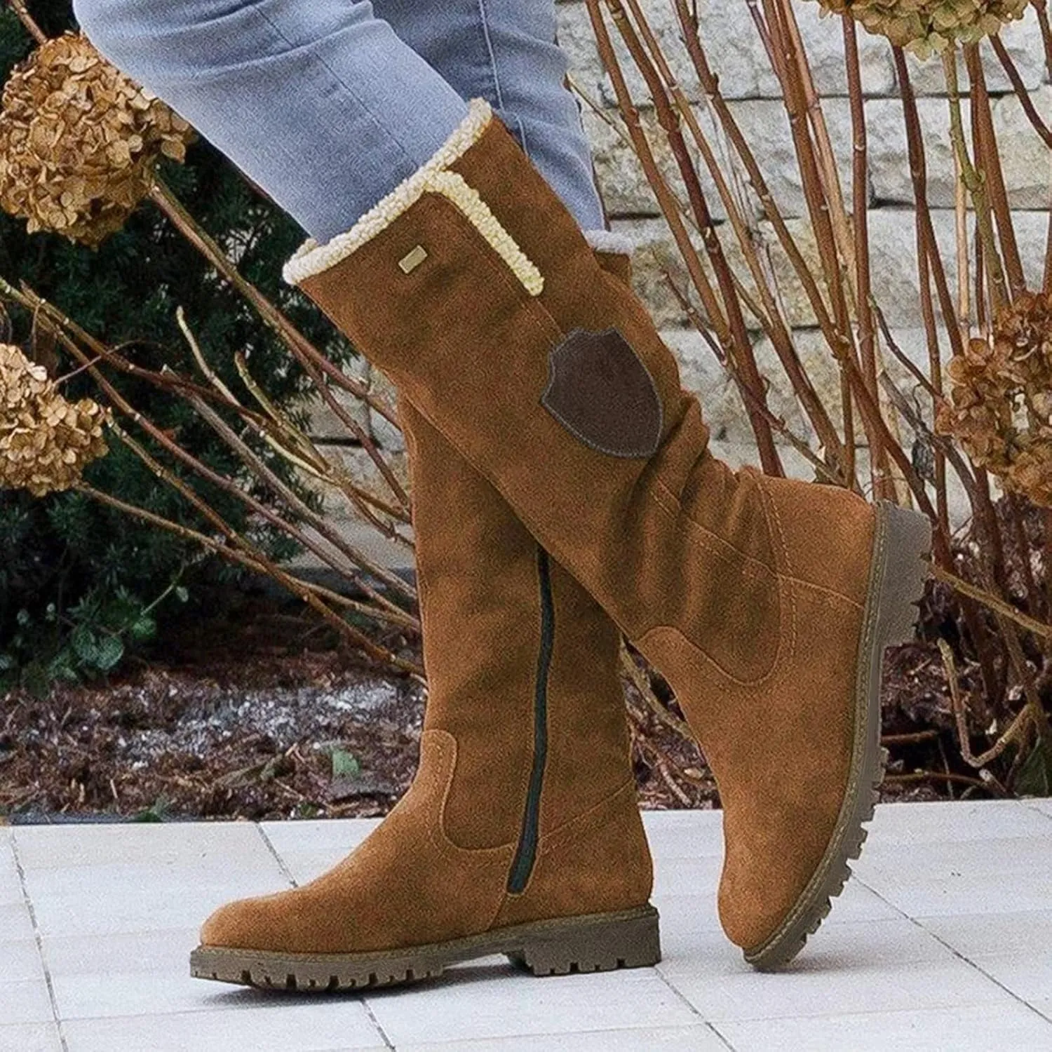 Knee High Boots Women Winter Snow Boots for Women Girls Fleece Lined Warm Boots Round Toe Chunky Low Heel Fashion Boots Long Tall Booties for Ladies Pull On Boots Knee Length Flat Boots