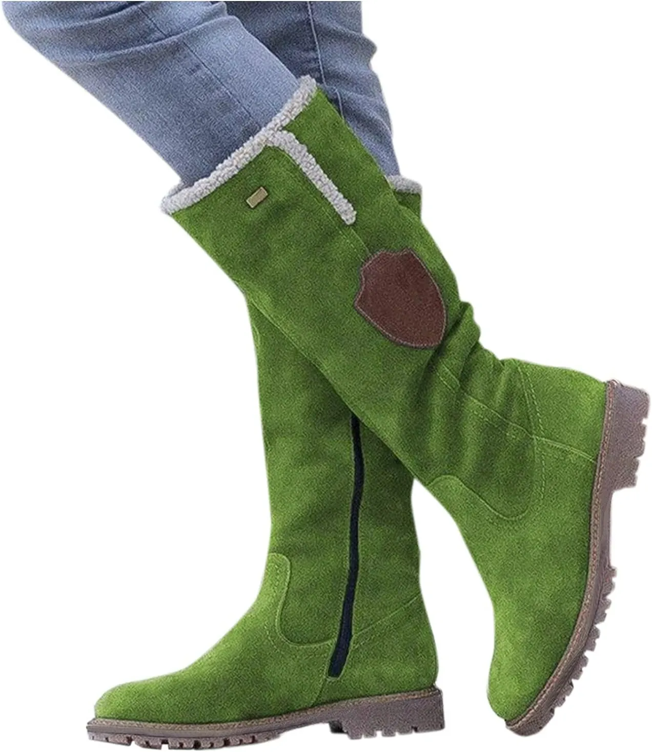 Knee High Boots Women Winter Snow Boots for Women Girls Fleece Lined Warm Boots Round Toe Chunky Low Heel Fashion Boots Long Tall Booties for Ladies Pull On Boots Knee Length Flat Boots