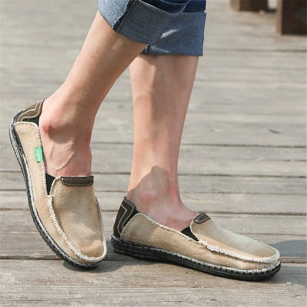 LEADER SHOW Men's Casual Slip On Flat Loafers Comfortable Walking Canvas Boat Driving Shoes