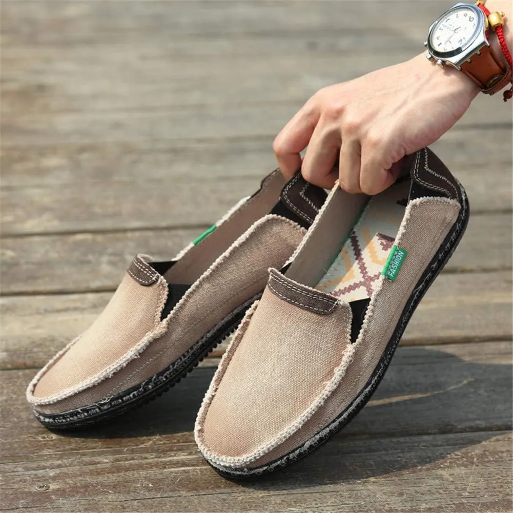 LEADER SHOW Men's Casual Slip On Flat Loafers Comfortable Walking Canvas Boat Driving Shoes