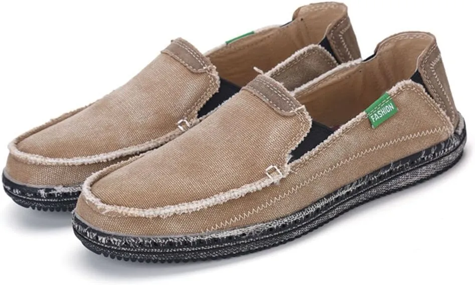 LEADER SHOW Men's Casual Slip On Flat Loafers Comfortable Walking Canvas Boat Driving Shoes
