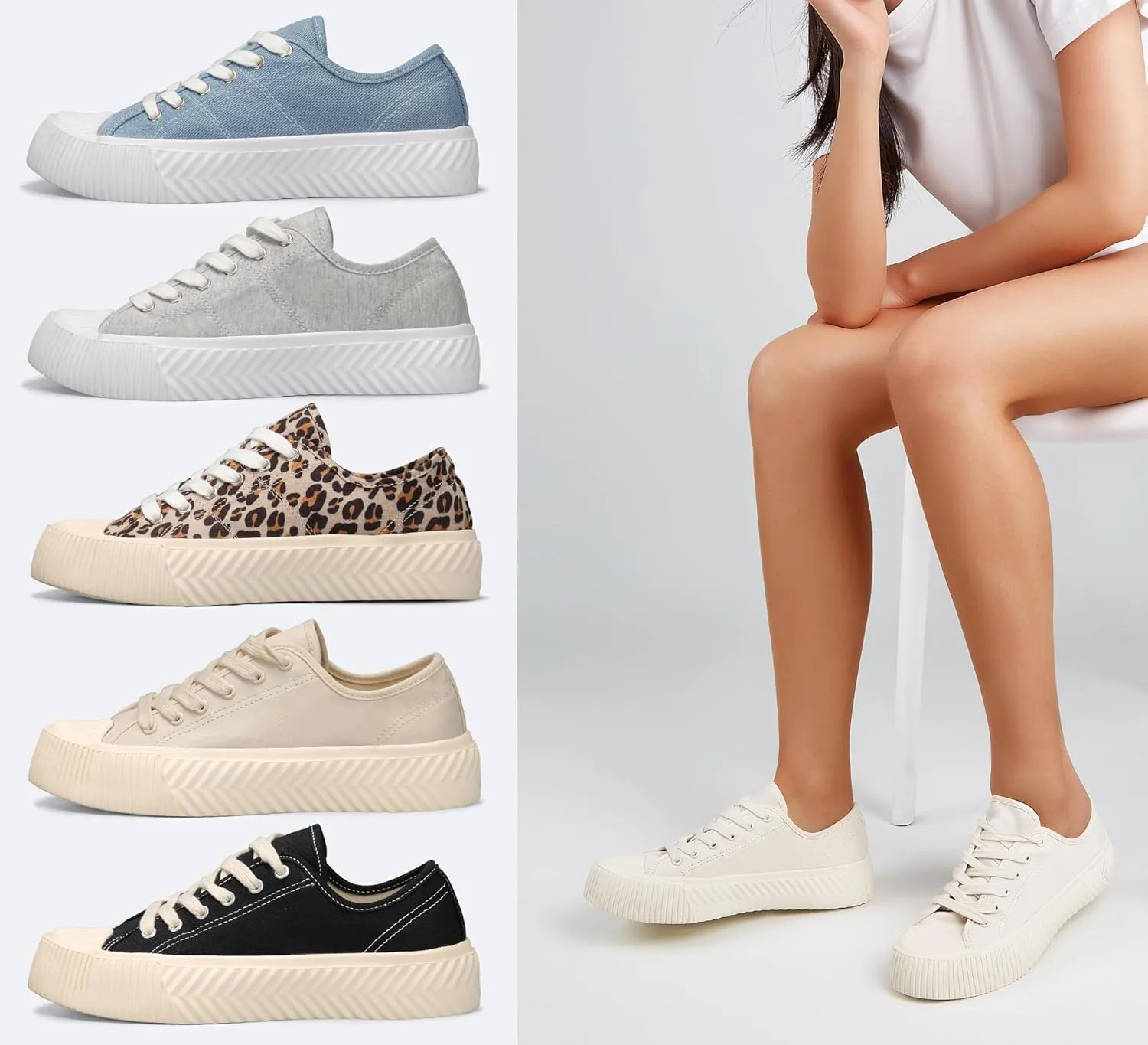 LUCKY STEP Women 's Canvas Shoes Low Top Fashion Sneakers Lace-up Classic Casual Walking Shoes