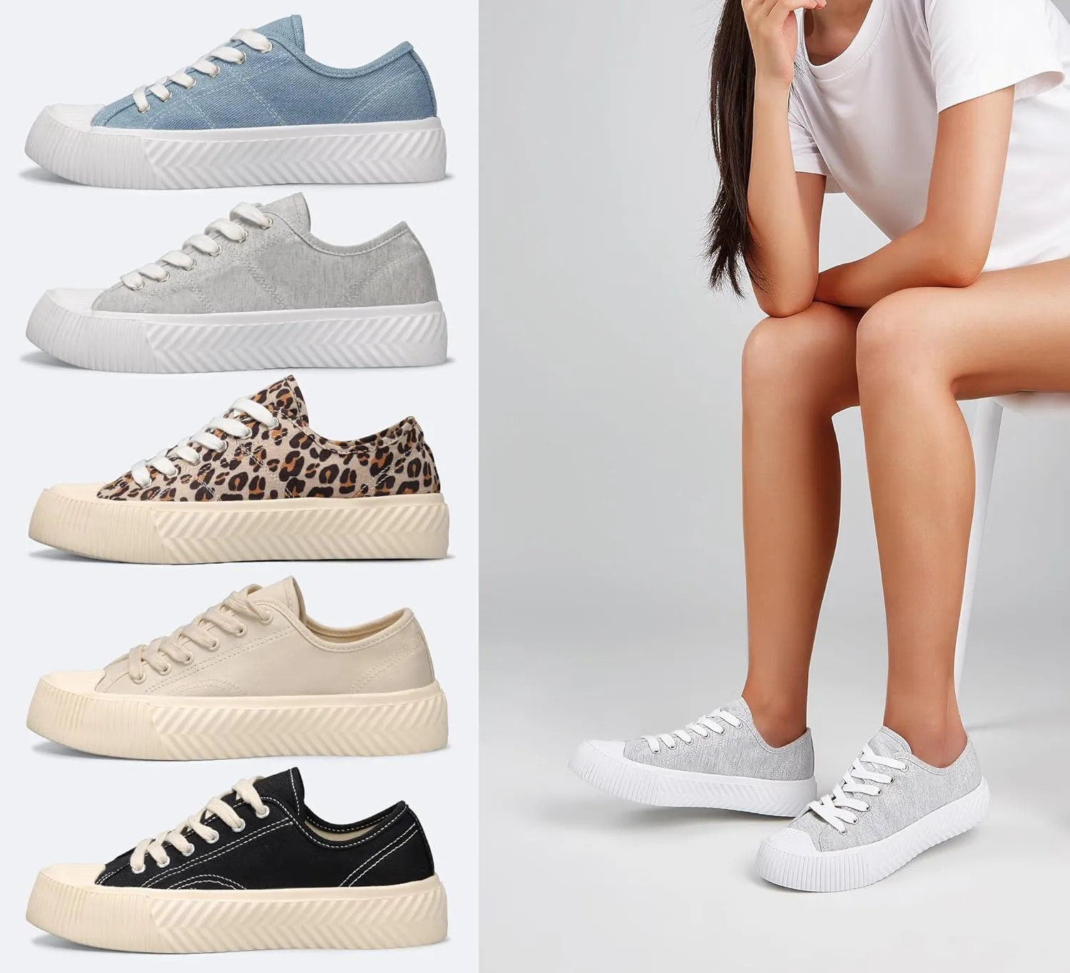 LUCKY STEP Women 's Canvas Shoes Low Top Fashion Sneakers Lace-up Classic Casual Walking Shoes