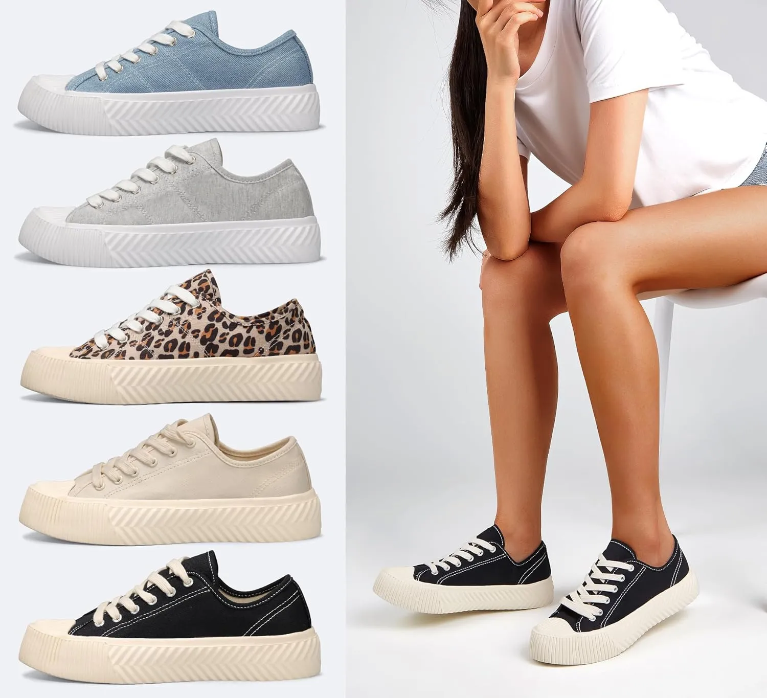 LUCKY STEP Women 's Canvas Shoes Low Top Fashion Sneakers Lace-up Classic Casual Walking Shoes