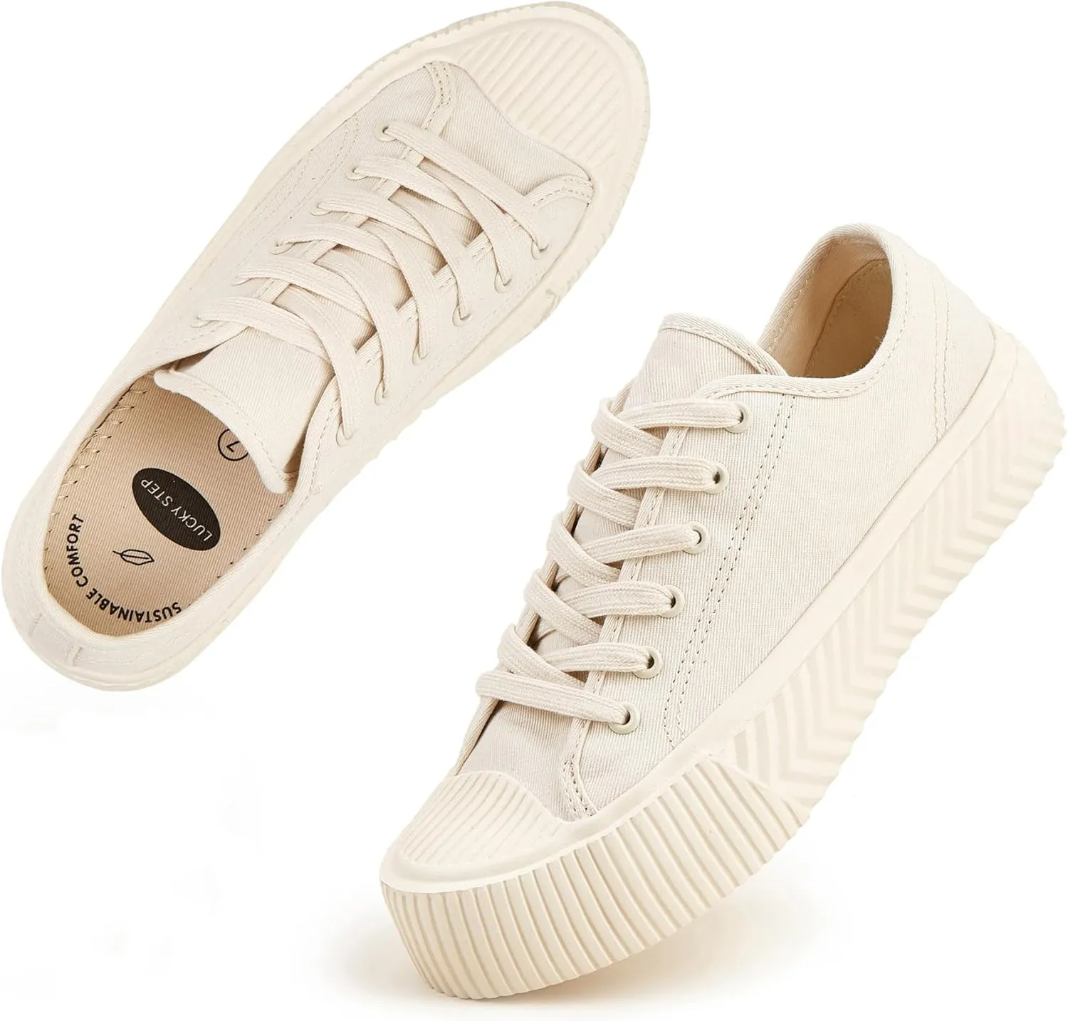LUCKY STEP Women 's Canvas Shoes Low Top Fashion Sneakers Lace-up Classic Casual Walking Shoes