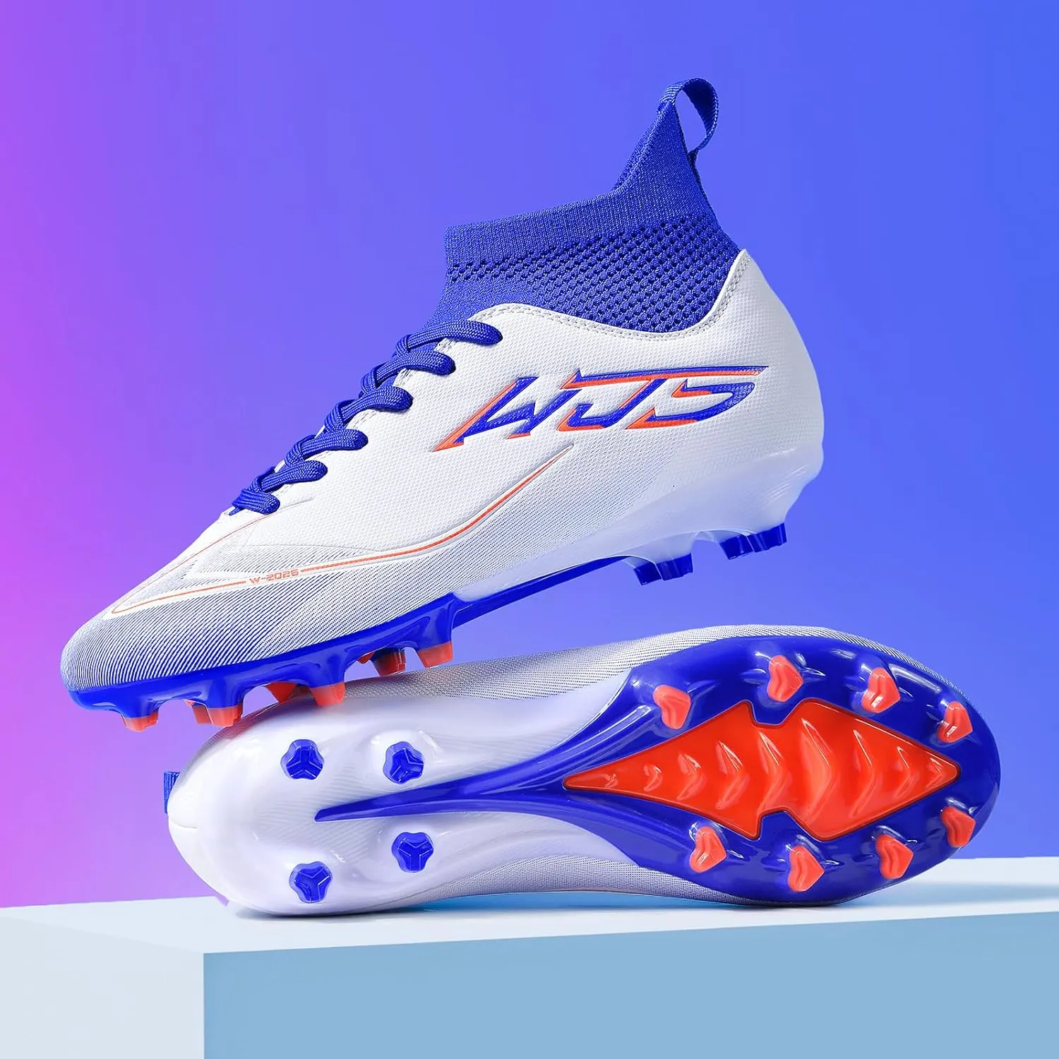 Men Soccer Shoes High-Top Soccer Cleats for Youth Boys Girls Womens Outdoor Football Shoes Adult Unisex Pink Black Purple White