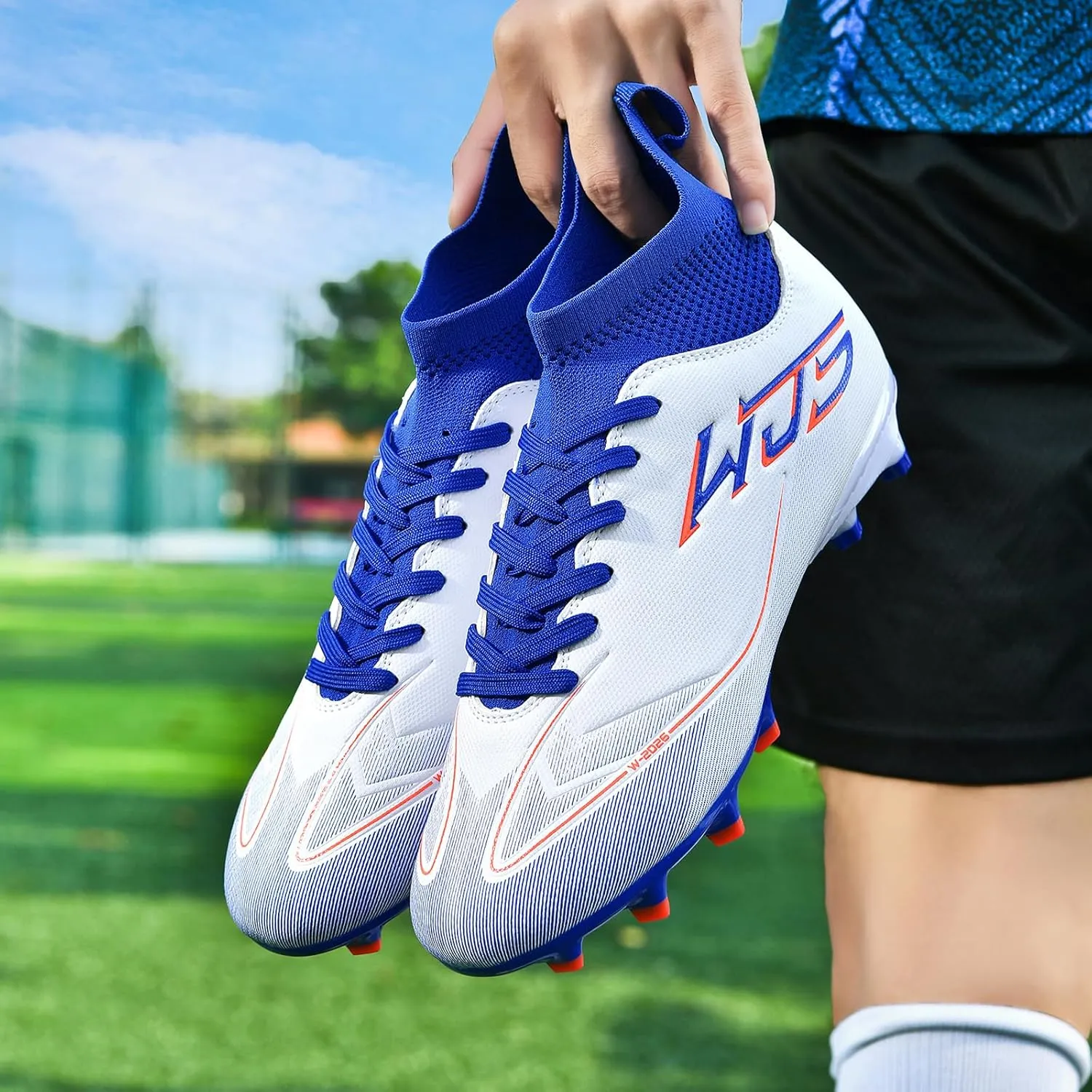 Men Soccer Shoes High-Top Soccer Cleats for Youth Boys Girls Womens Outdoor Football Shoes Adult Unisex Pink Black Purple White