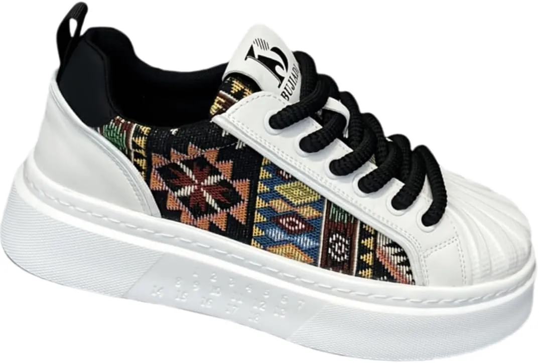 Men's All-Season Fashion Sneakers - Casual Running Shoes with Geometric Pattern, White Low-Top Lace-Up Design, Comfortable PU Upper & Durable PVC Sole for Casual Attire & Outdoor Activities
