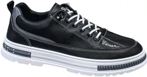 Men's Fashion Sneakers Casual Solid Color Low Top Lace-Up Shoes with Elastic Band Closure, PU Upper