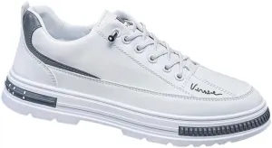 Men's Fashion Sneakers Casual Solid Color Low Top Lace-Up Shoes with Elastic Band Closure, PU Upper