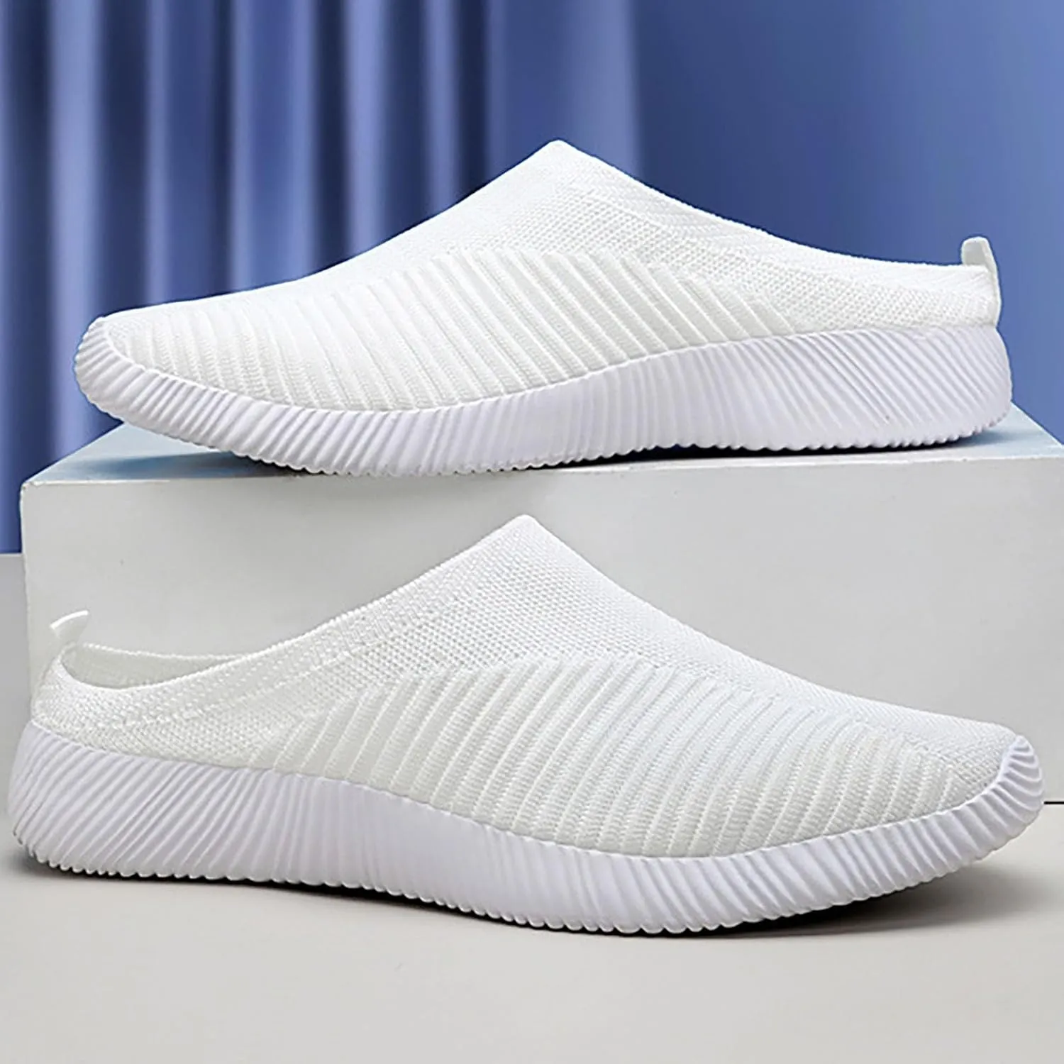 Mens Slippers with Arch Support Casual Mules Slip On Shoes Women Comfort Casual Shoes Trendy Platform Sneakers Waterproof Tennis Shoe White Loafers