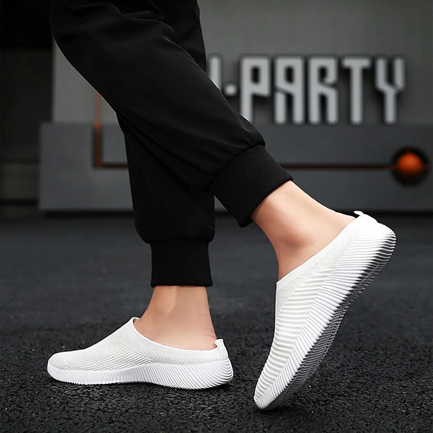 Mens Slippers with Arch Support Casual Mules Slip On Shoes Women Comfort Casual Shoes Trendy Platform Sneakers Waterproof Tennis Shoe White Loafers