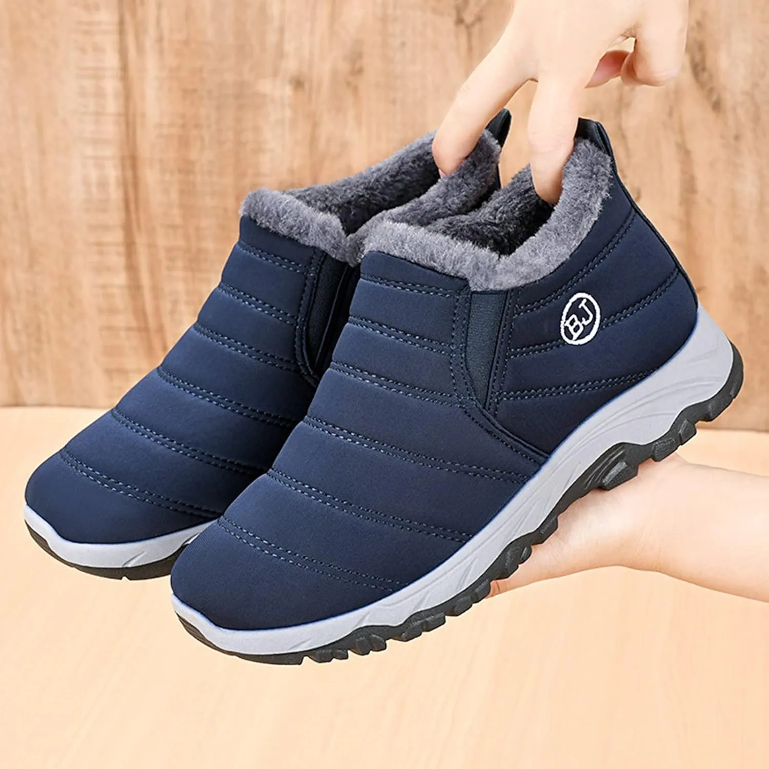 Men's Snow Boots, Waterproof Hiking Boots Insulated Duck Shoes Fur Lined Short Ankle Booties Duck Boots Women