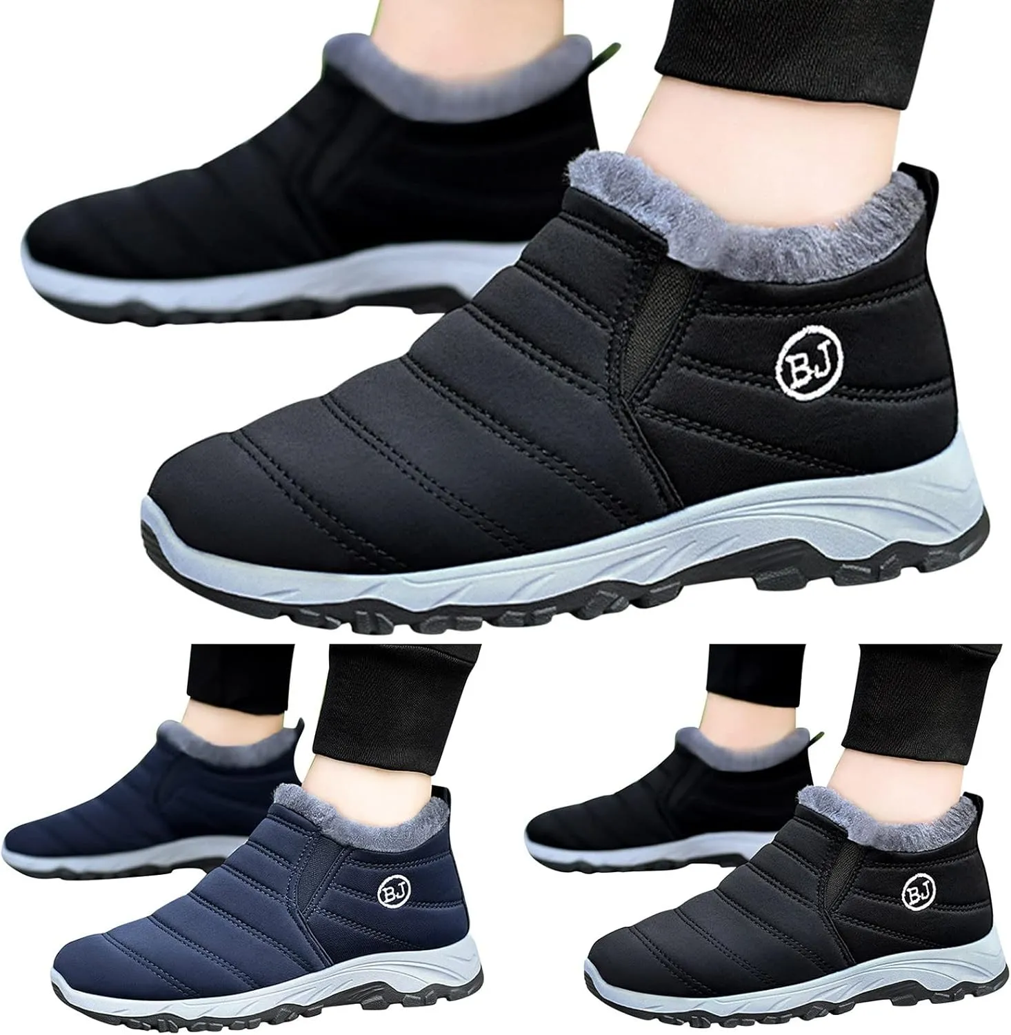 Men's Snow Boots, Waterproof Hiking Boots Insulated Duck Shoes Fur Lined Short Ankle Booties Duck Boots Women