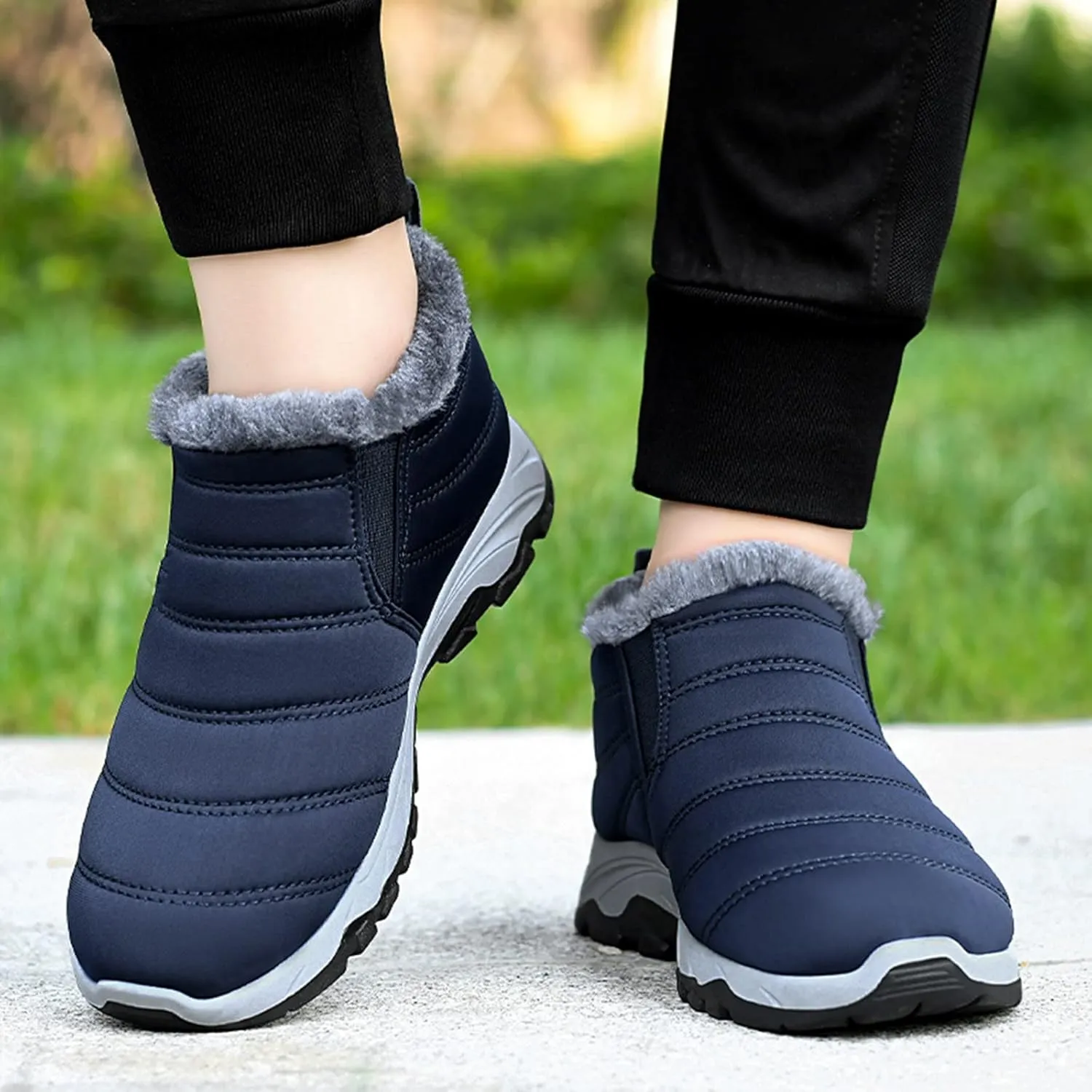 Men's Snow Boots, Waterproof Hiking Boots Insulated Duck Shoes Fur Lined Short Ankle Booties Duck Boots Women