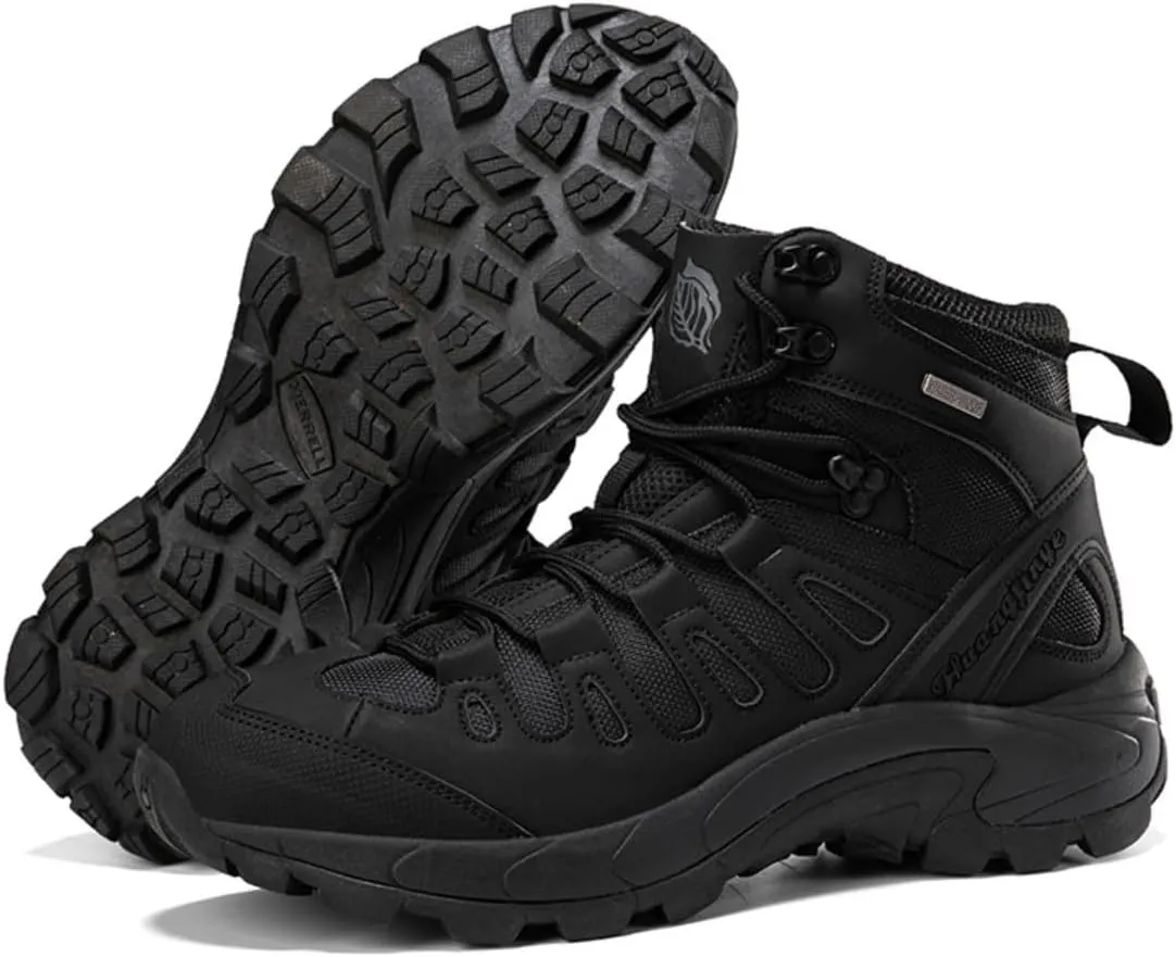 Men's Tactical Ankle Boots: Side Zipper Military Work Boots, Hook & Loop Closure