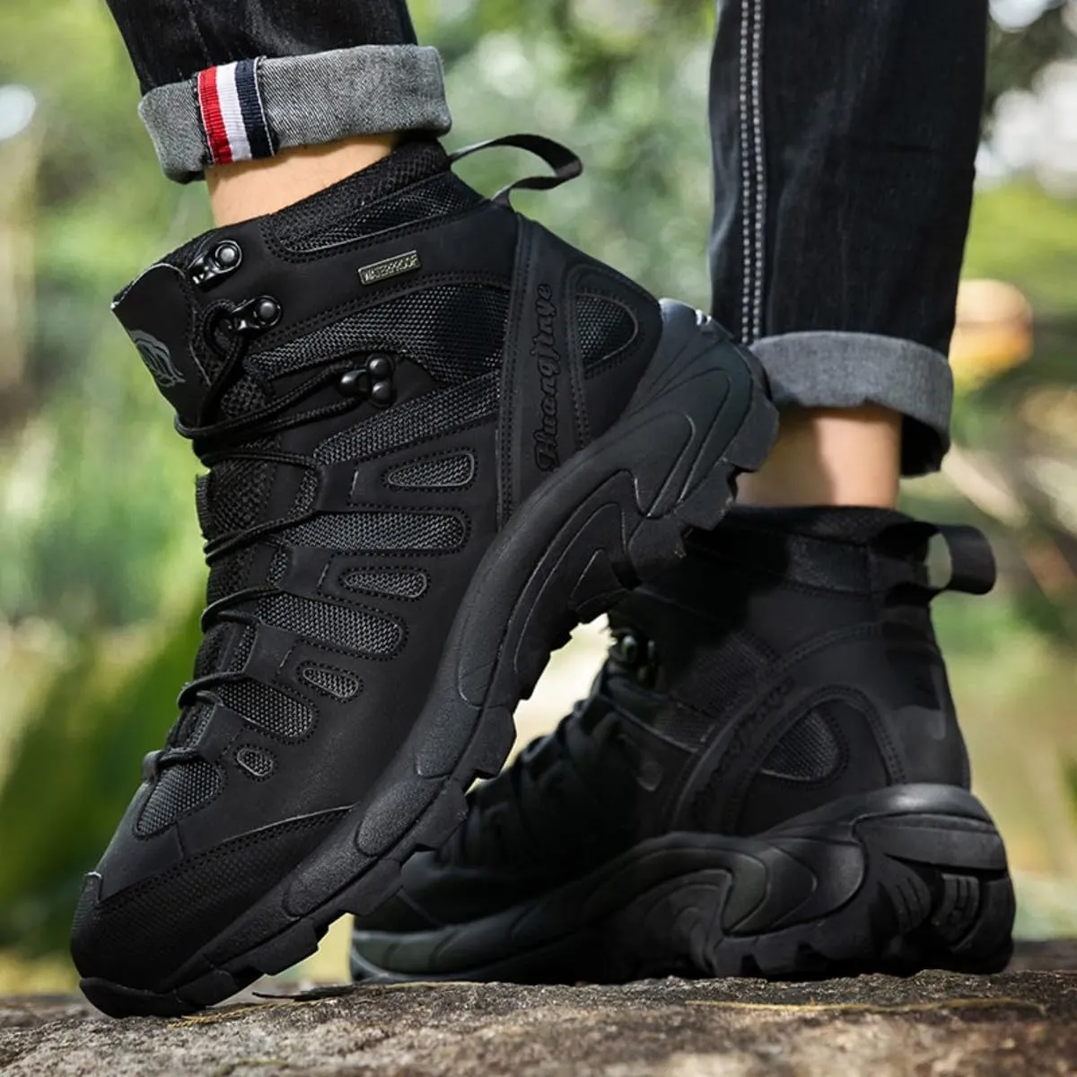Men's Tactical Ankle Boots: Side Zipper Military Work Boots, Hook & Loop Closure