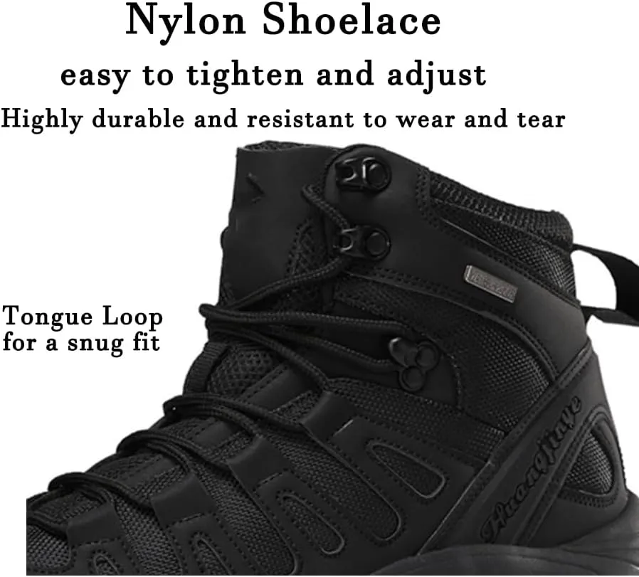 Men's Tactical Ankle Boots: Side Zipper Military Work Boots, Hook & Loop Closure