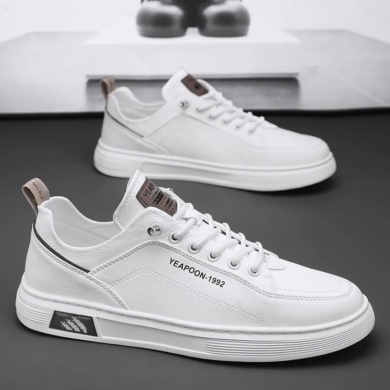 Men's White & Grey Chunky Sneakers - Low-Top Casual Shoes with Vintage-Inspired Lace-Up Design for Daily Urban Style
