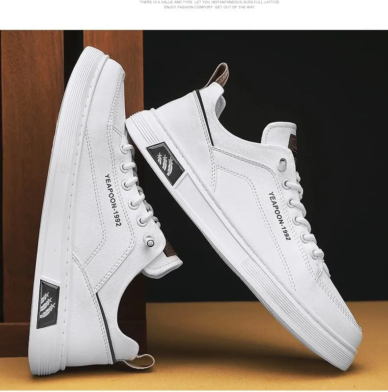 Men's White & Grey Chunky Sneakers - Low-Top Casual Shoes with Vintage-Inspired Lace-Up Design for Daily Urban Style