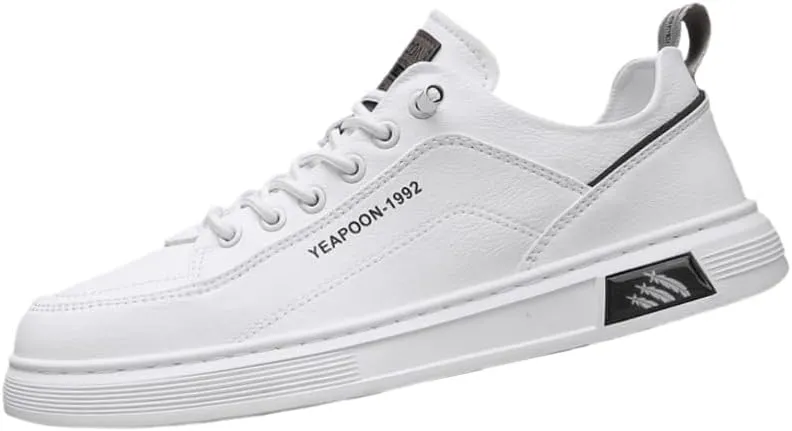 Men's White & Grey Chunky Sneakers - Low-Top Casual Shoes with Vintage-Inspired Lace-Up Design for Daily Urban Style