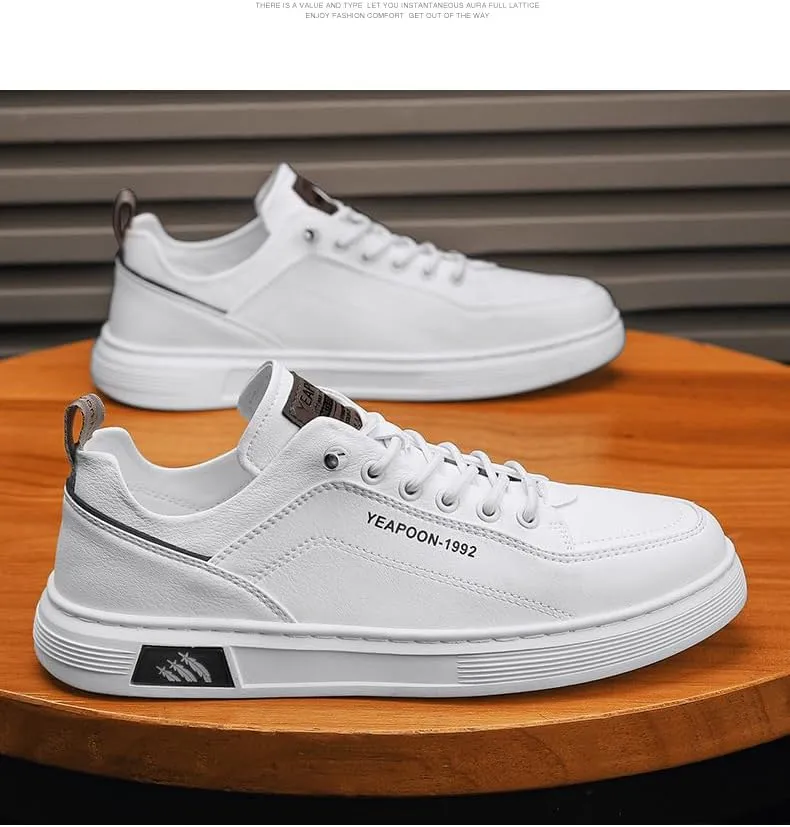 Men's White & Grey Chunky Sneakers - Low-Top Casual Shoes with Vintage-Inspired Lace-Up Design for Daily Urban Style