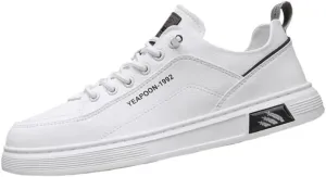 Men's White & Grey Chunky Sneakers - Low-Top Casual Shoes with Vintage-Inspired Lace-Up Design for Daily Urban Style