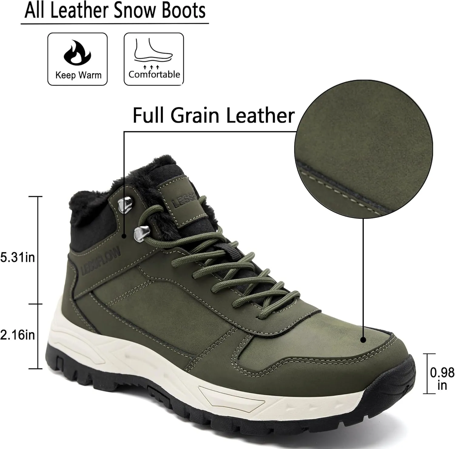 Mens Winter Snow Boots Warm Fur Lined Hiking Boots Anti-Slip Walking Ankle boots Leather Outdoor Shoes