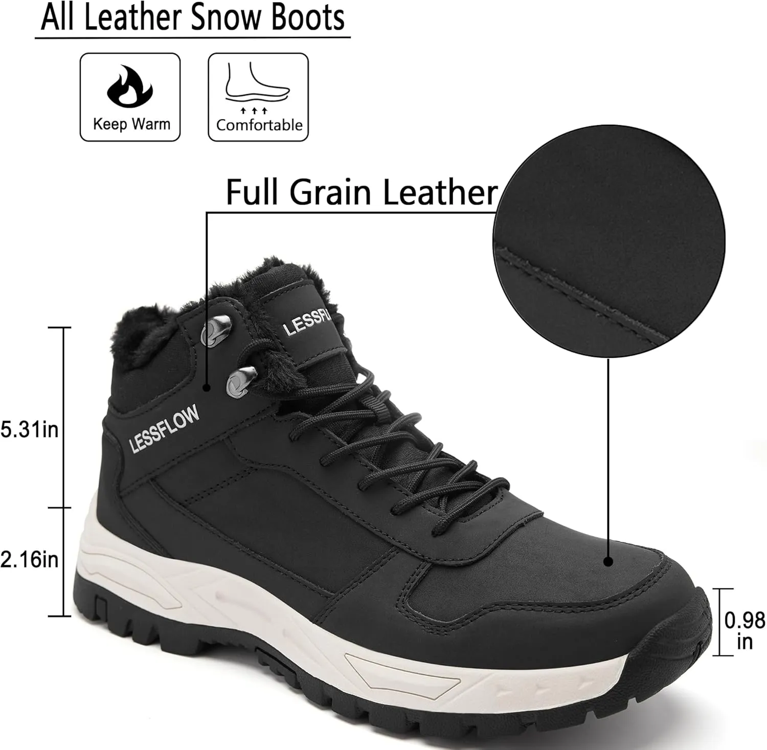 Mens Winter Snow Boots Warm Fur Lined Hiking Boots Anti-Slip Walking Ankle boots Leather Outdoor Shoes