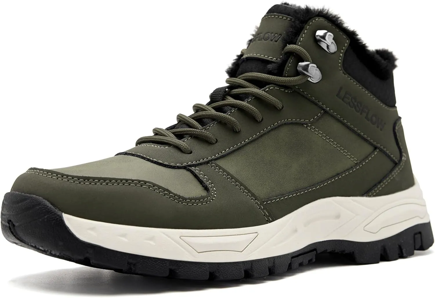 Mens Winter Snow Boots Warm Fur Lined Hiking Boots Anti-Slip Walking Ankle boots Leather Outdoor Shoes