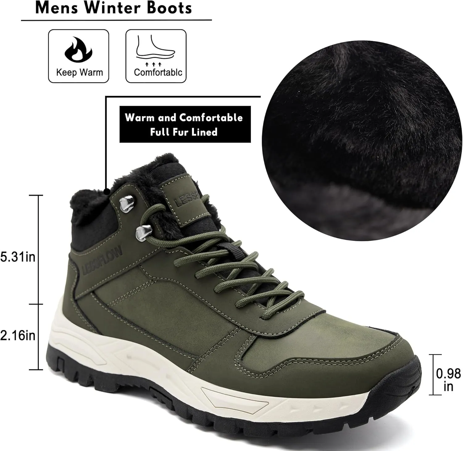 Mens Winter Snow Boots Warm Fur Lined Hiking Boots Anti-Slip Walking Ankle boots Leather Outdoor Shoes
