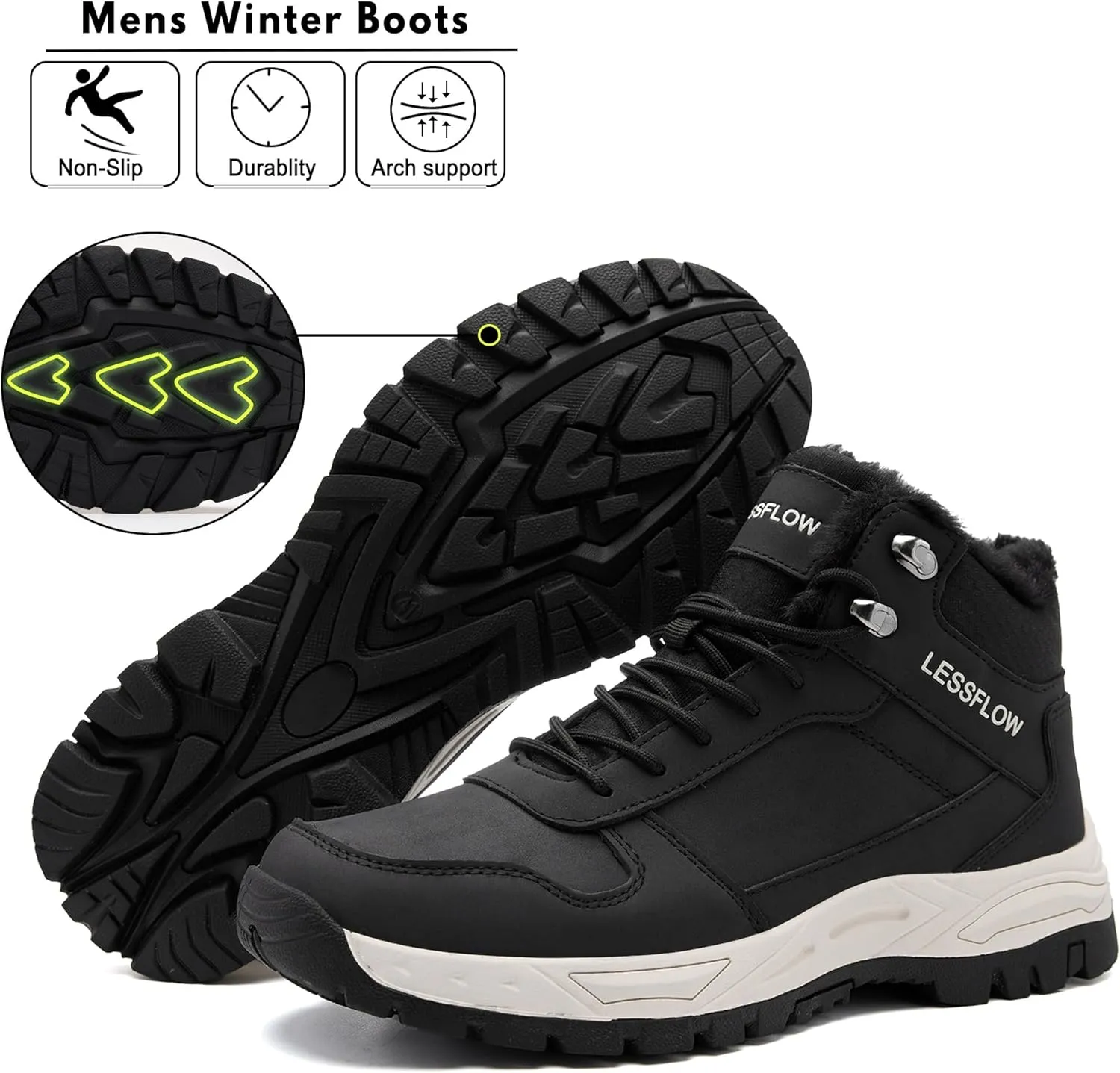 Mens Winter Snow Boots Warm Fur Lined Hiking Boots Anti-Slip Walking Ankle boots Leather Outdoor Shoes