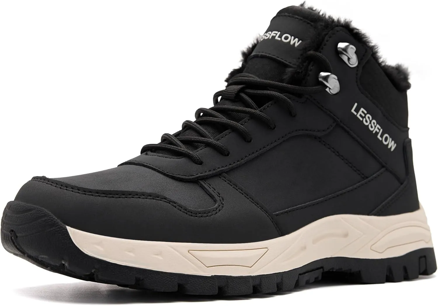 Mens Winter Snow Boots Warm Fur Lined Hiking Boots Anti-Slip Walking Ankle boots Leather Outdoor Shoes