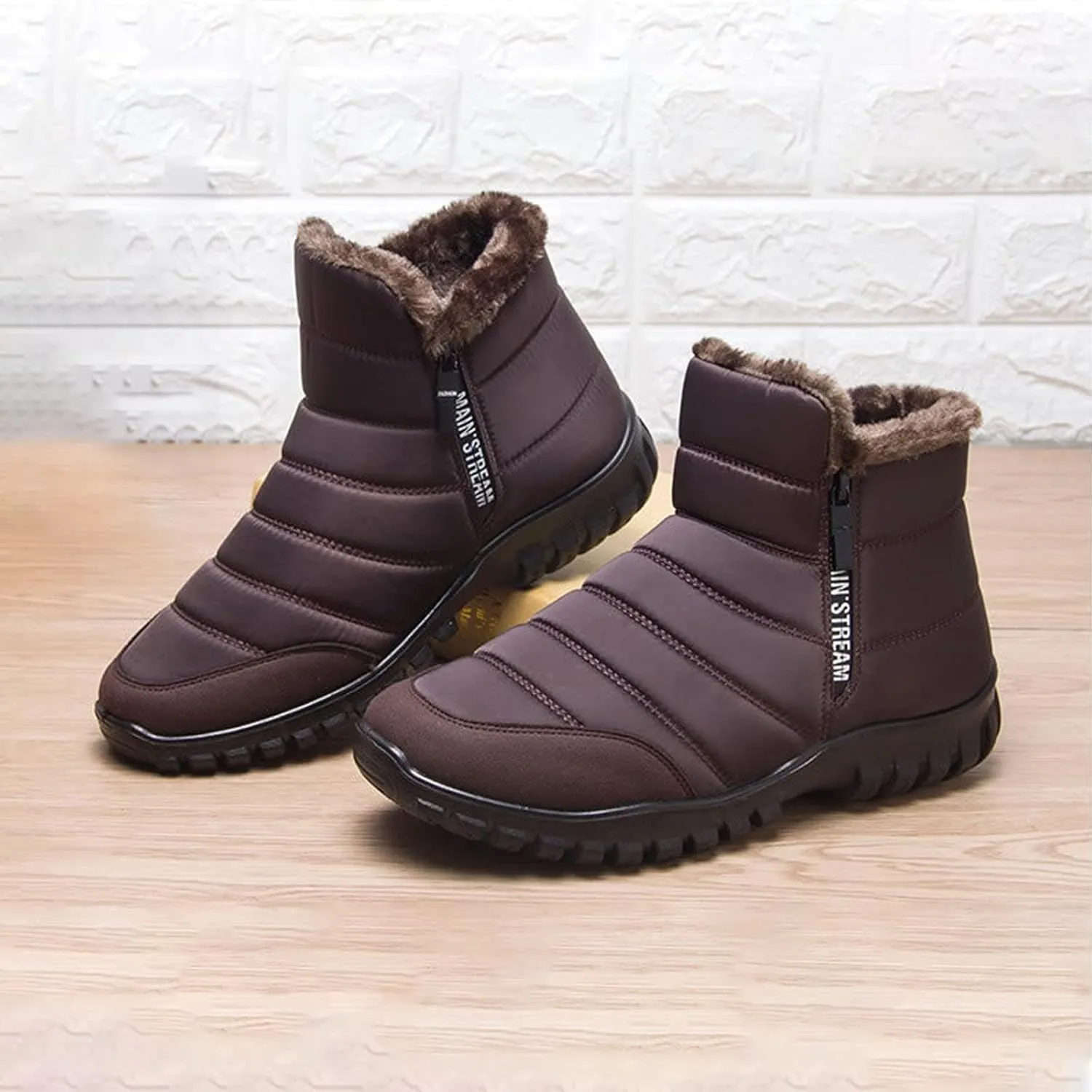 Men's Winter Warm Leather Snow Boots,Non-Slip Waterproof Soft Plush Warm Hiking Outdoor Camping Trekking Backpacking Shoes