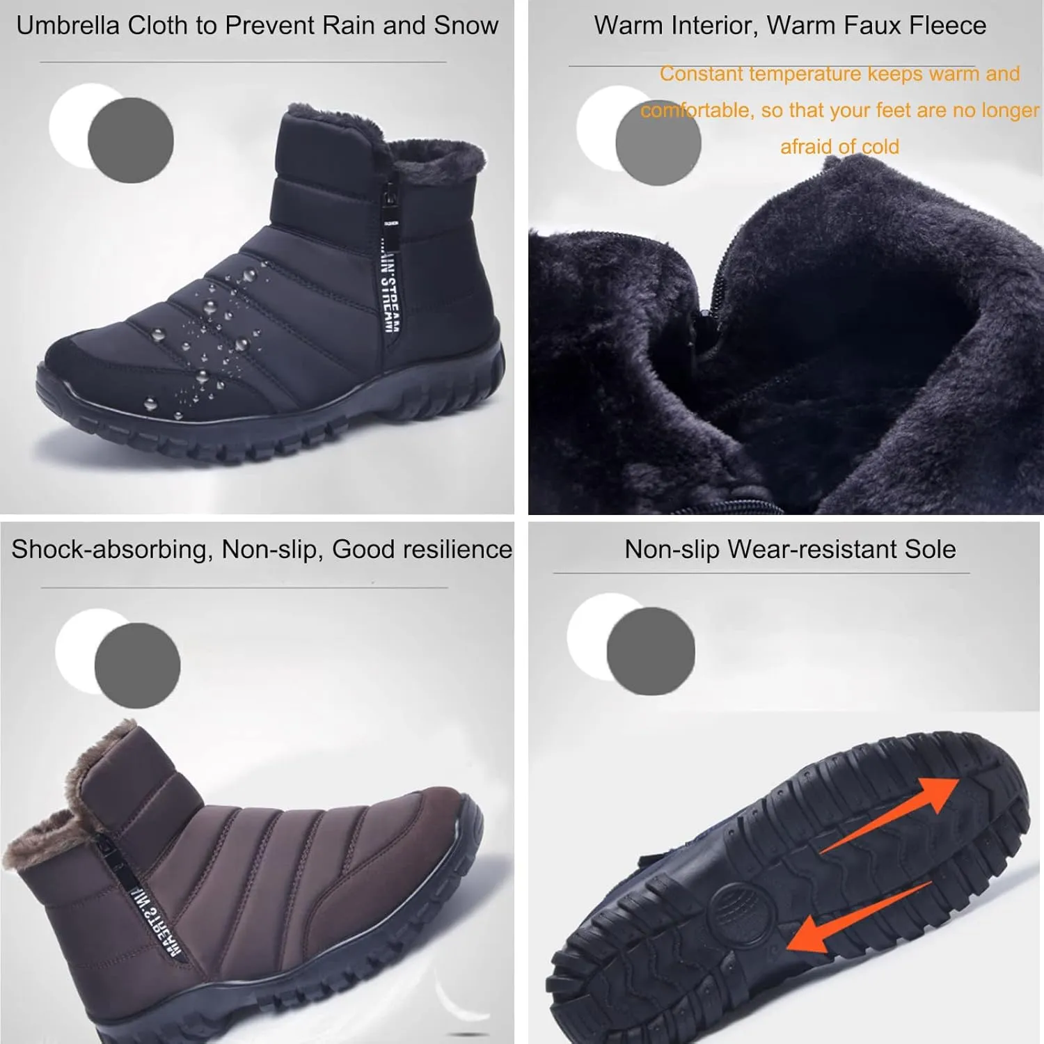 Men's Winter Warm Leather Snow Boots,Non-Slip Waterproof Soft Plush Warm Hiking Outdoor Camping Trekking Backpacking Shoes