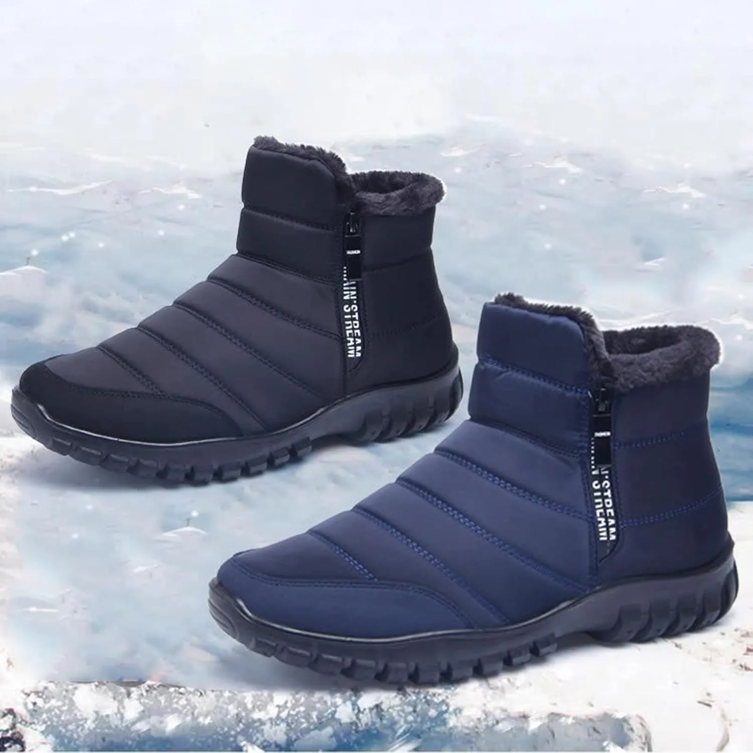 Men's Winter Warm Leather Snow Boots,Non-Slip Waterproof Soft Plush Warm Hiking Outdoor Camping Trekking Backpacking Shoes
