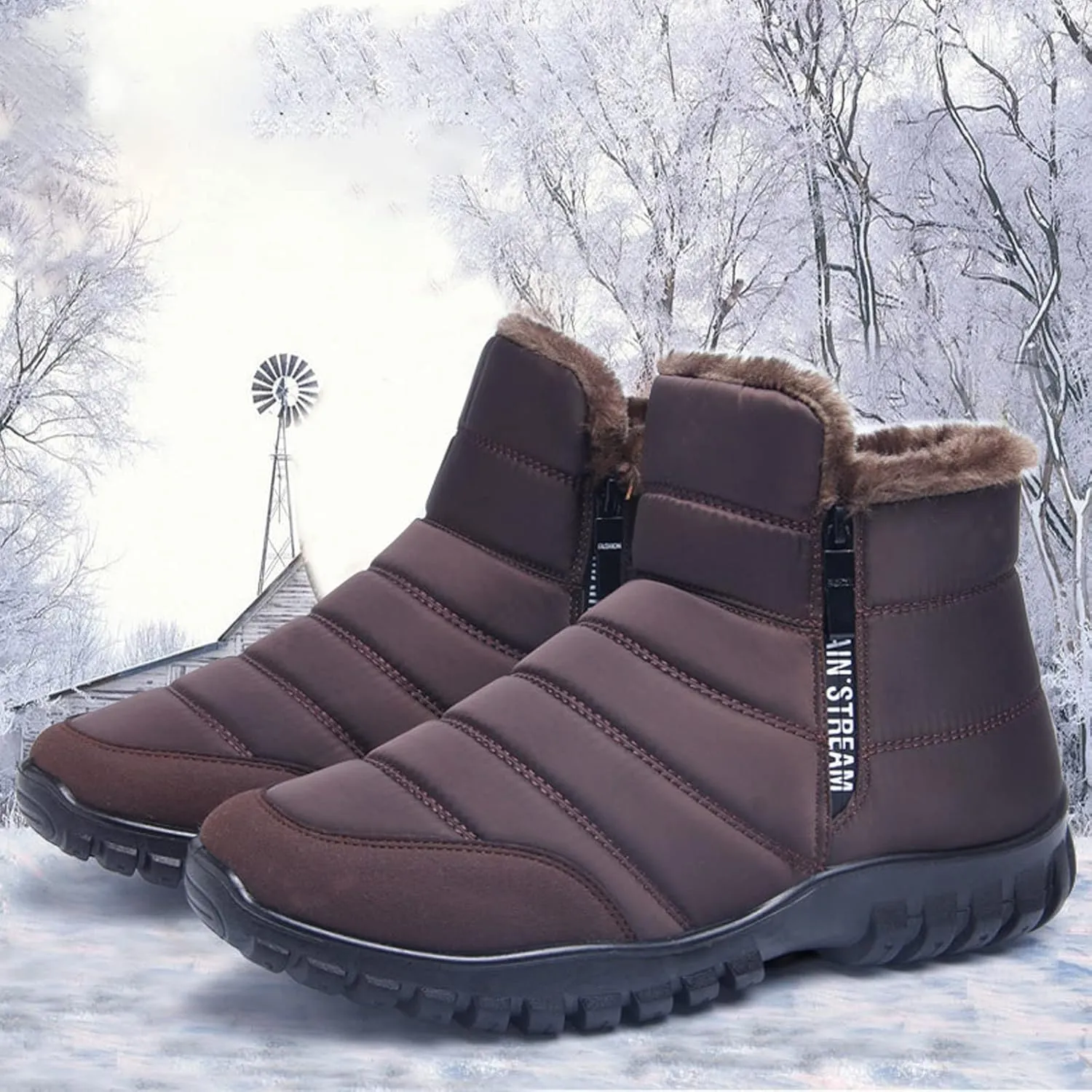 Men's Winter Warm Leather Snow Boots,Non-Slip Waterproof Soft Plush Warm Hiking Outdoor Camping Trekking Backpacking Shoes