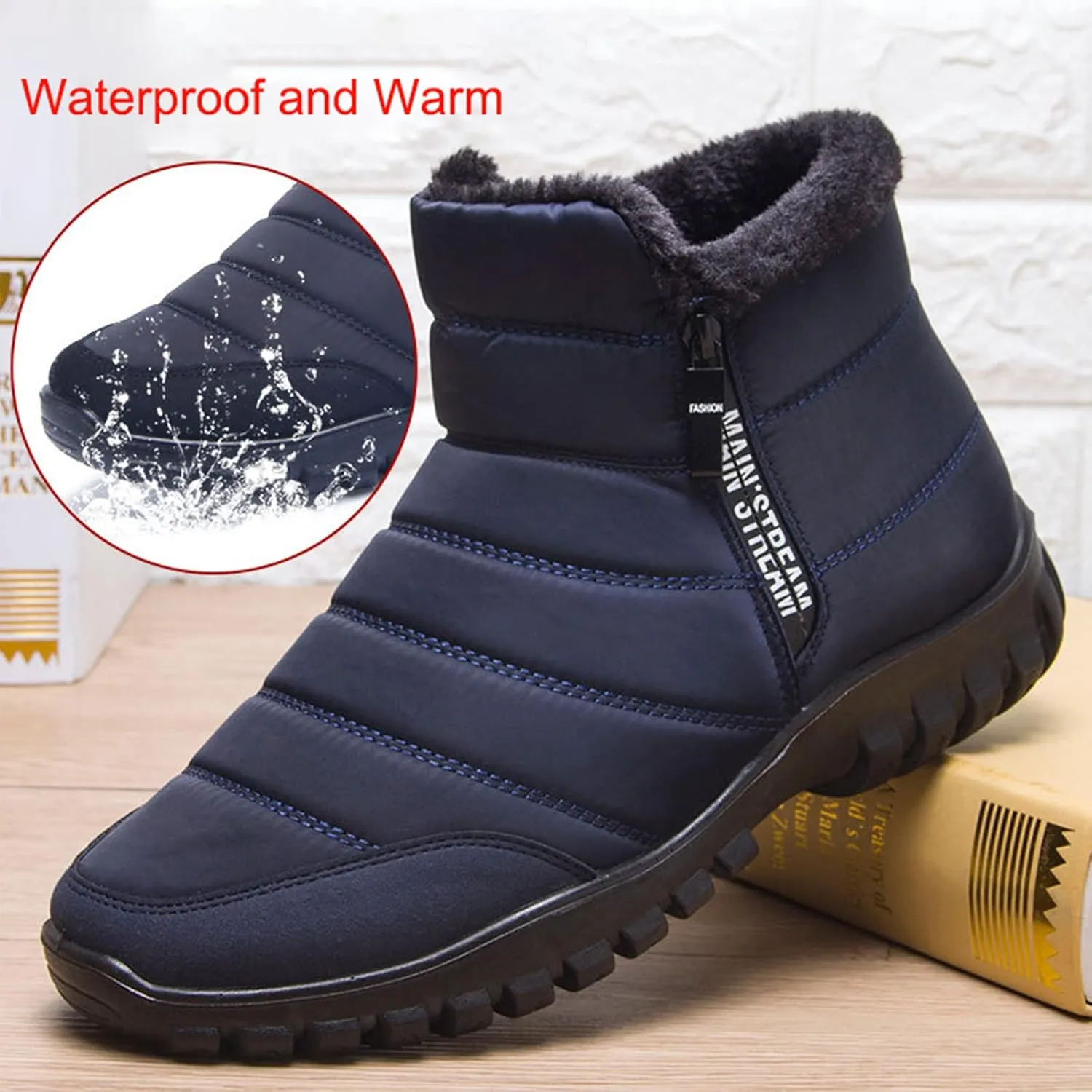 Men's Winter Warm Leather Snow Boots,Non-Slip Waterproof Soft Plush Warm Hiking Outdoor Camping Trekking Backpacking Shoes