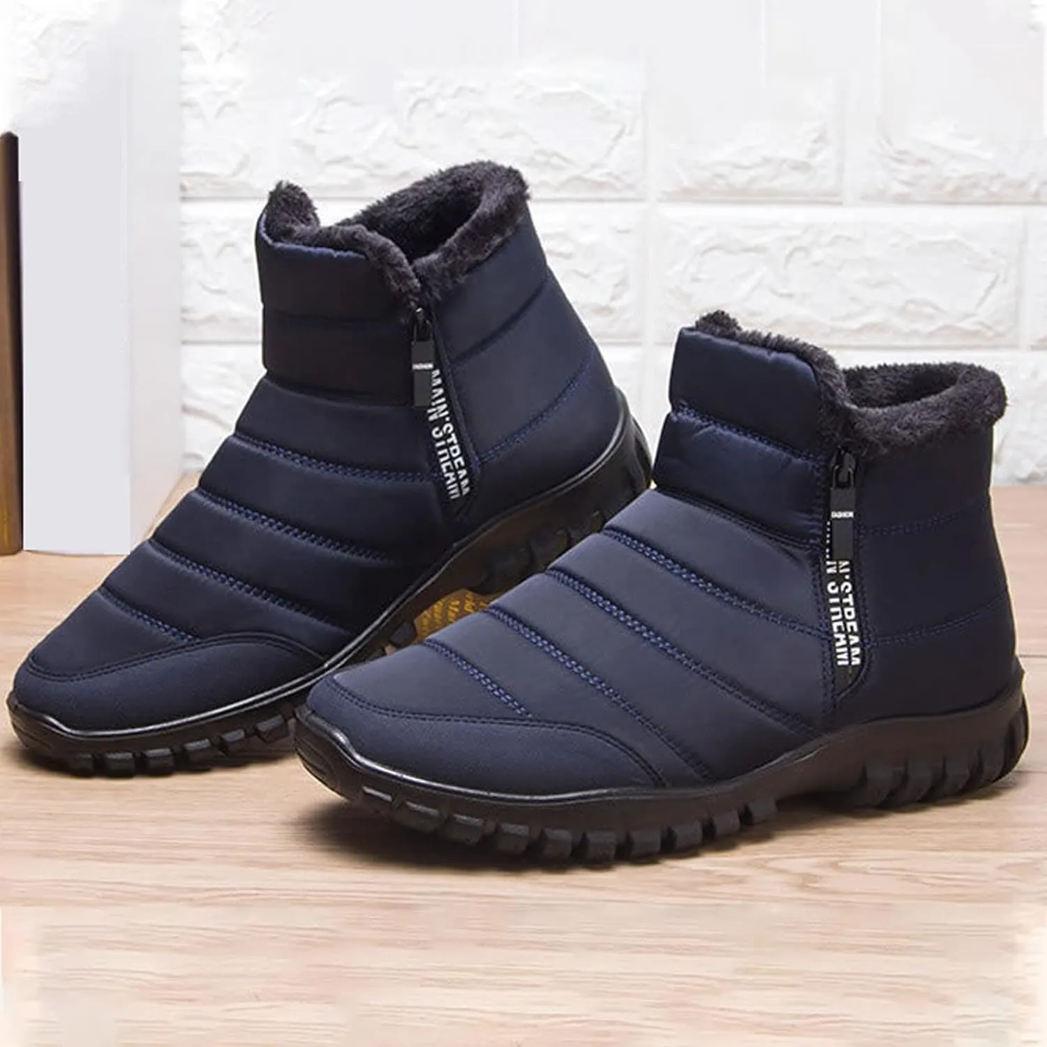 Men's Winter Warm Leather Snow Boots,Non-Slip Waterproof Soft Plush Warm Hiking Outdoor Camping Trekking Backpacking Shoes