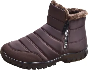 Men's Winter Warm Leather Snow Boots,Non-Slip Waterproof Soft Plush Warm Hiking Outdoor Camping Trekking Backpacking Shoes