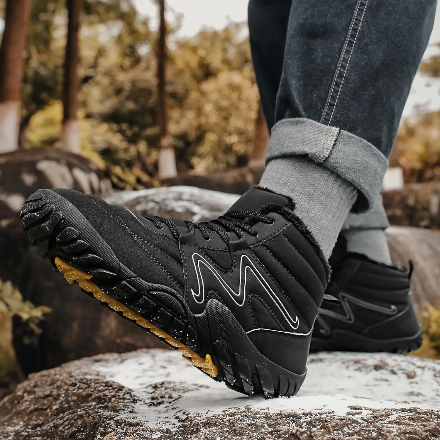 Mens Womens Winter Hiking Boots Wide Toe Box Warm Snow Boots Minimalist Barefoot Boots Zero Drop Sole Waterproof Non-Slip Ankle Booties