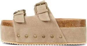 MICIFA Women's Suede Platform Sandals Cork Buckled Band Platform Sandals Clogs Slip On Flatform Slides Shoes