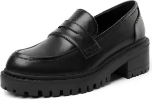 Mostrin Platform Loafers for Women with Chain Slip On Round Toe Chunky Loafer Shoes Penny Casual Lug Sole Business Shoes
