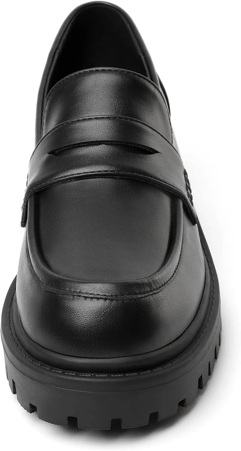 Mostrin Platform Loafers for Women with Chain Slip On Round Toe Chunky Loafer Shoes Penny Casual Lug Sole Business Shoes