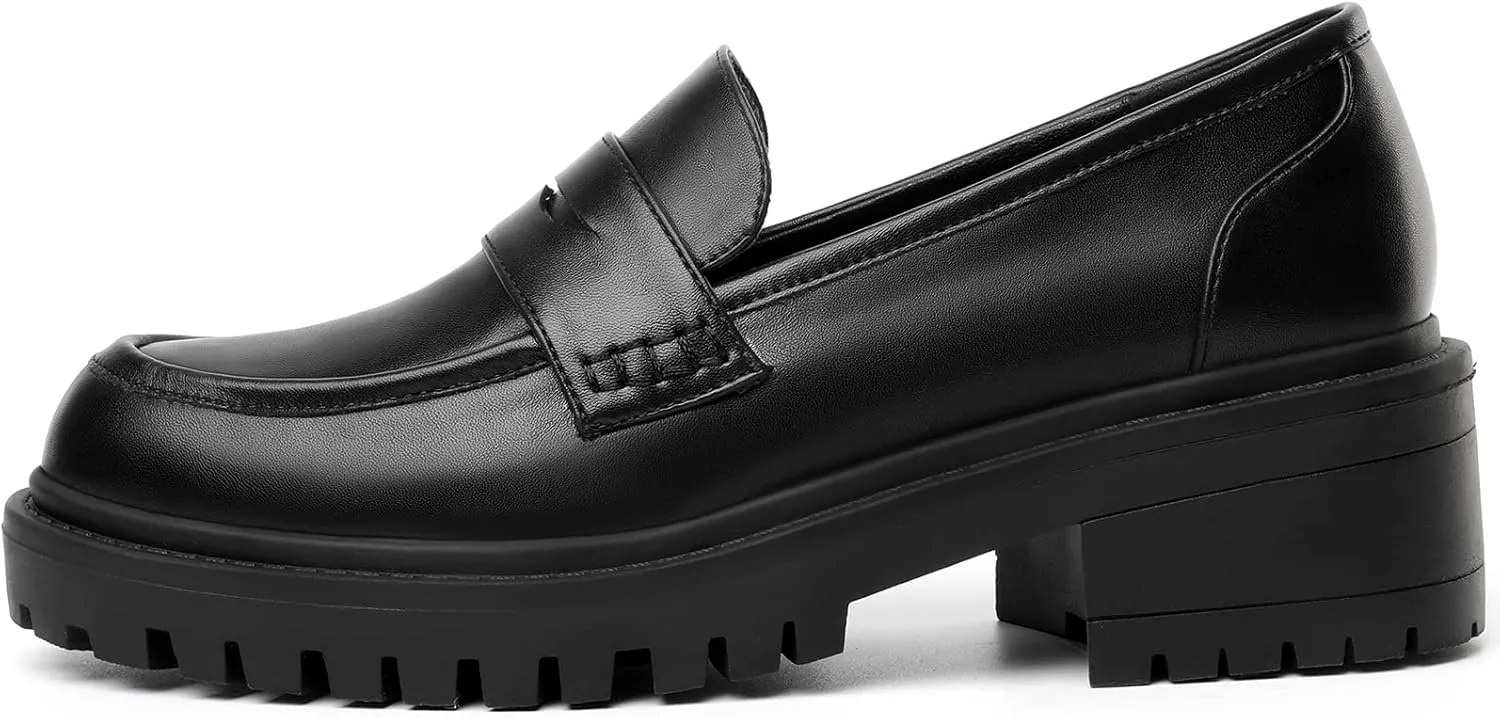 Mostrin Platform Loafers for Women with Chain Slip On Round Toe Chunky Loafer Shoes Penny Casual Lug Sole Business Shoes