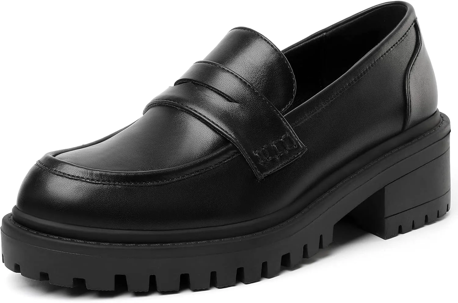 Mostrin Platform Loafers for Women with Chain Slip On Round Toe Chunky Loafer Shoes Penny Casual Lug Sole Business Shoes