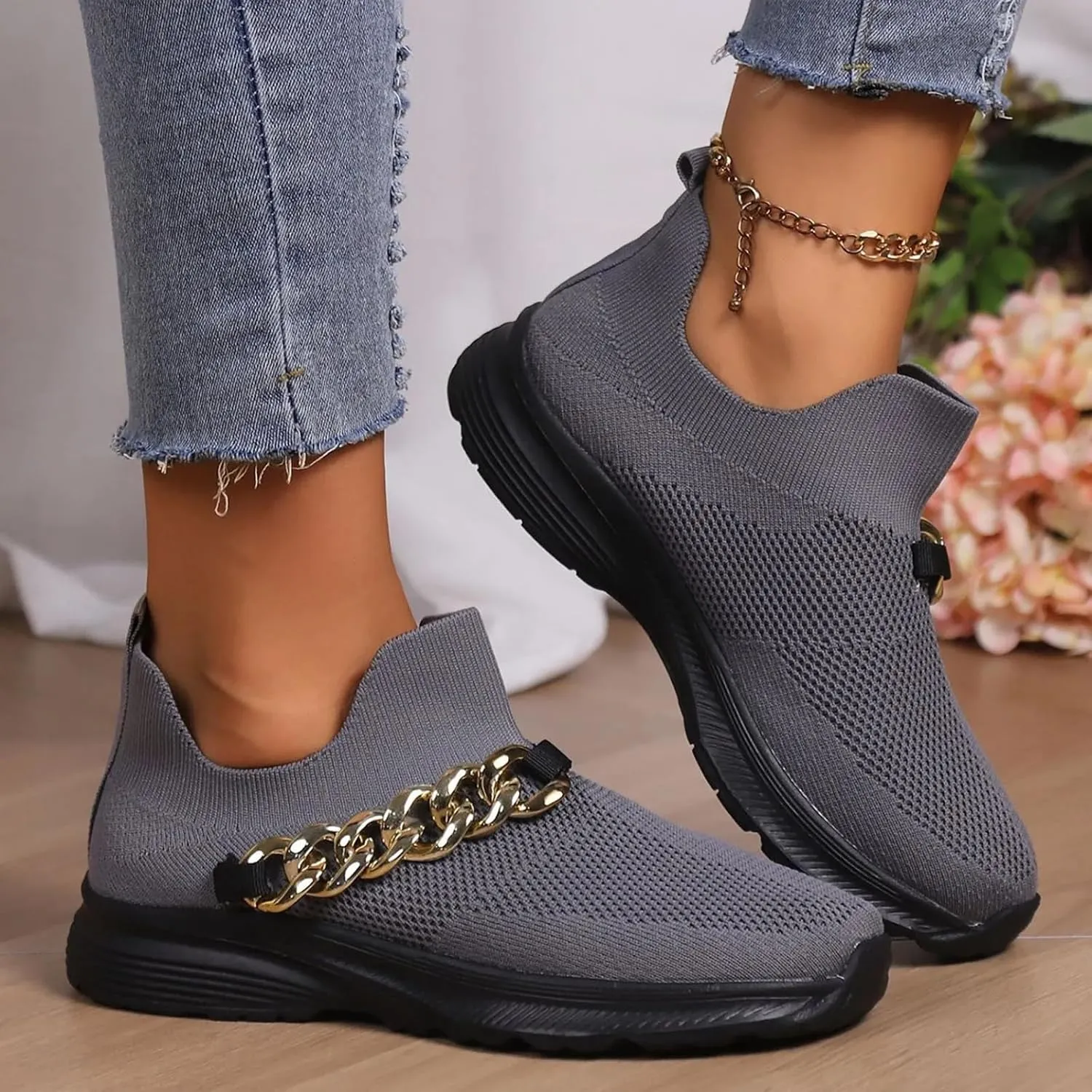 Non Slip Work Shoes Women Comfort Slip On Shoes Casual Chunky Sneakers Women's Walking Arch Support Non Slip Work Slip On Tennis Shoe Loafers Dress Shoe