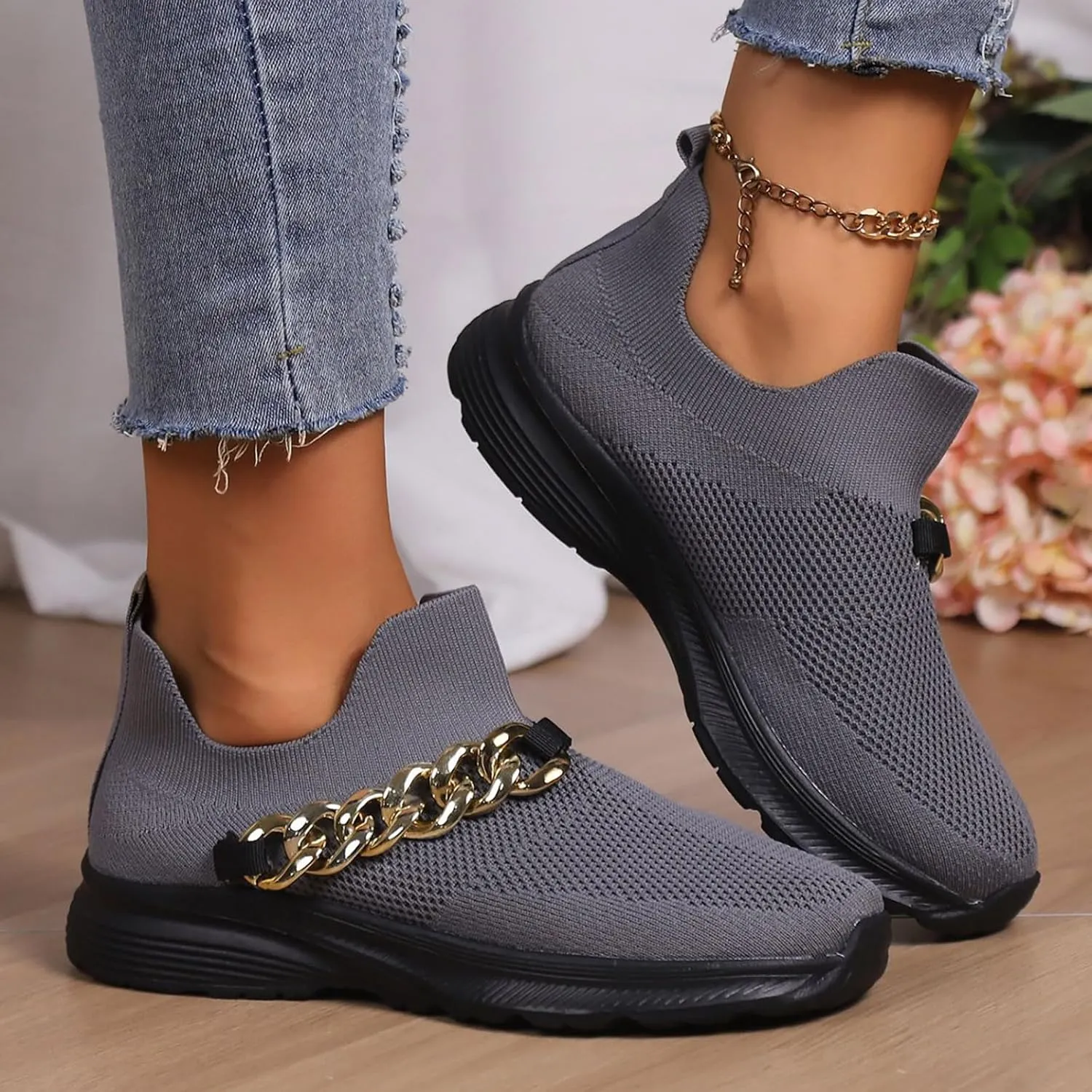 Non Slip Work Shoes Women Comfort Slip On Shoes Casual Chunky Sneakers Women's Walking Arch Support Non Slip Work Slip On Tennis Shoe Loafers Dress Shoe