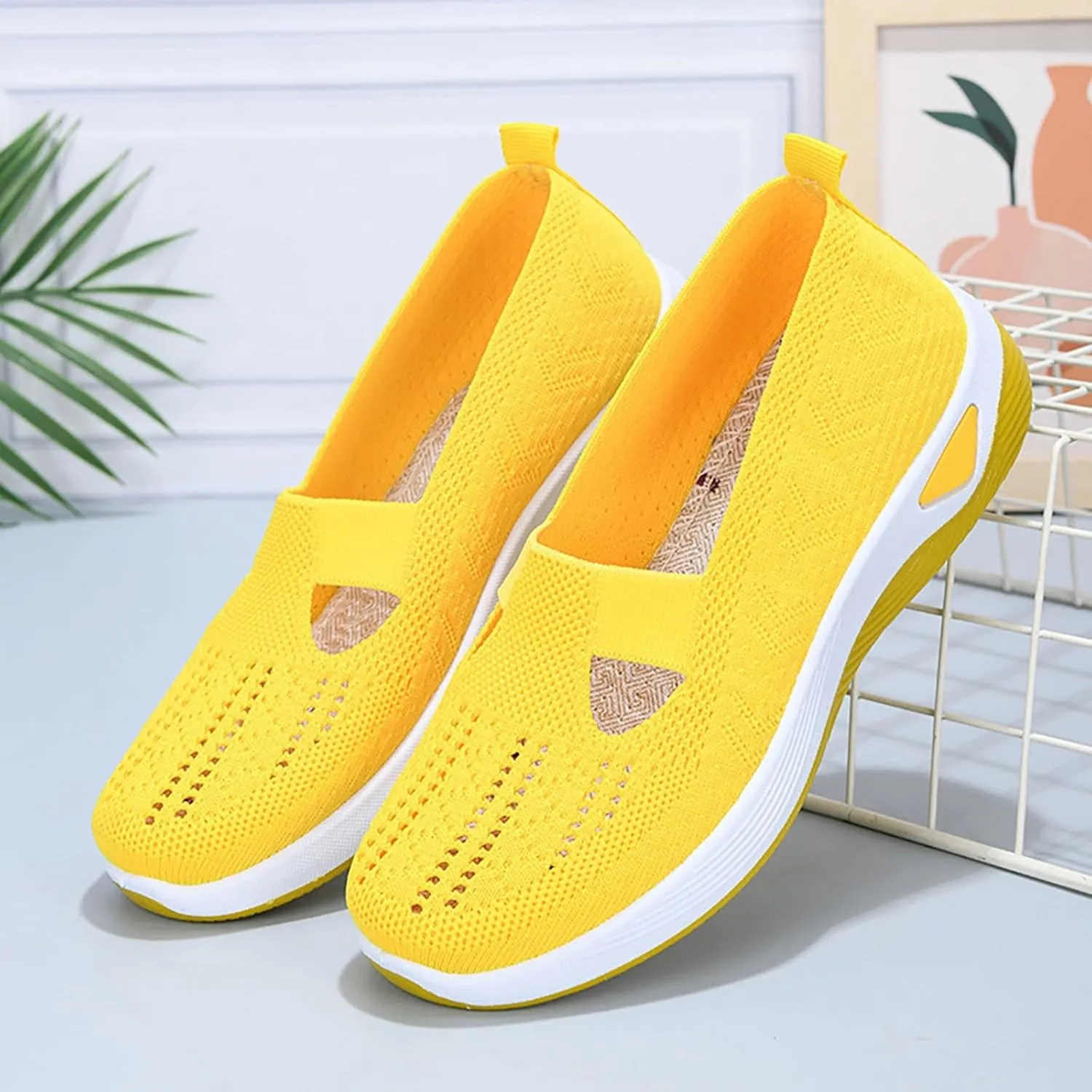 Orthopedic Shoes for Women Breathable Soft Slip On Slip On Shoes Women Mesh Casual Tennis Shoes Platform Sneakers Red Tennis Shoe Trainers Shoe