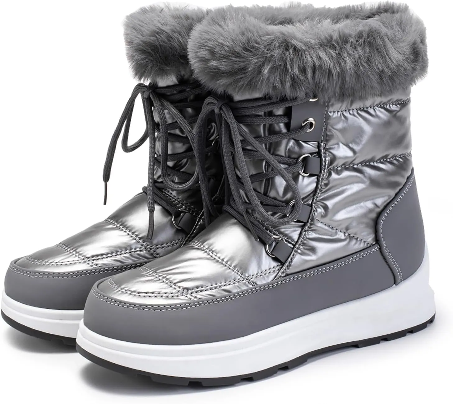 Platform Snow Boots Women Winter Boots for Women Casual Fashion Lace-up High Top Sneakers Warm Cozy Fleece Lined Cold Weather Boots Water-proof Anti-Slip Outdoor Shoes Mid Calf Boots